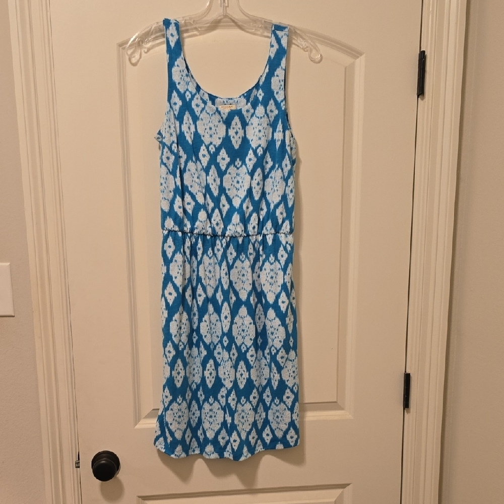 Blue and White Sleeveless Midi Sundress